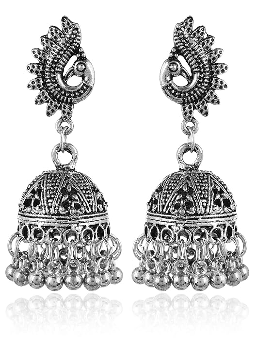 Noorva Antique Oxidized Silver Jhumka Earrings for Women & Girls | Traditional Ethnic Statement Jewelry